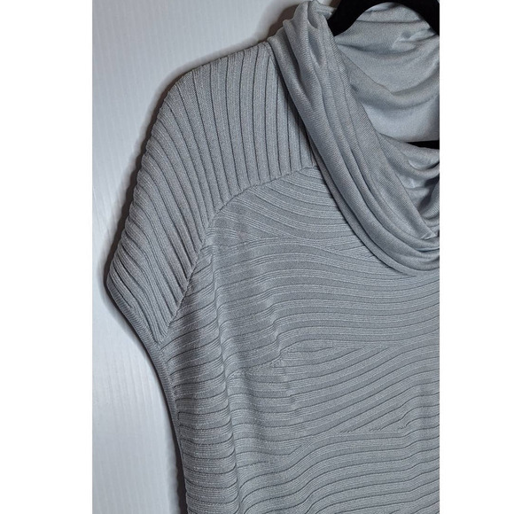 ST Studio Lagenlook Long Split Front Tunic Medium Ribbed Knit Gray Cowl Neck - Picture 5 of 9
